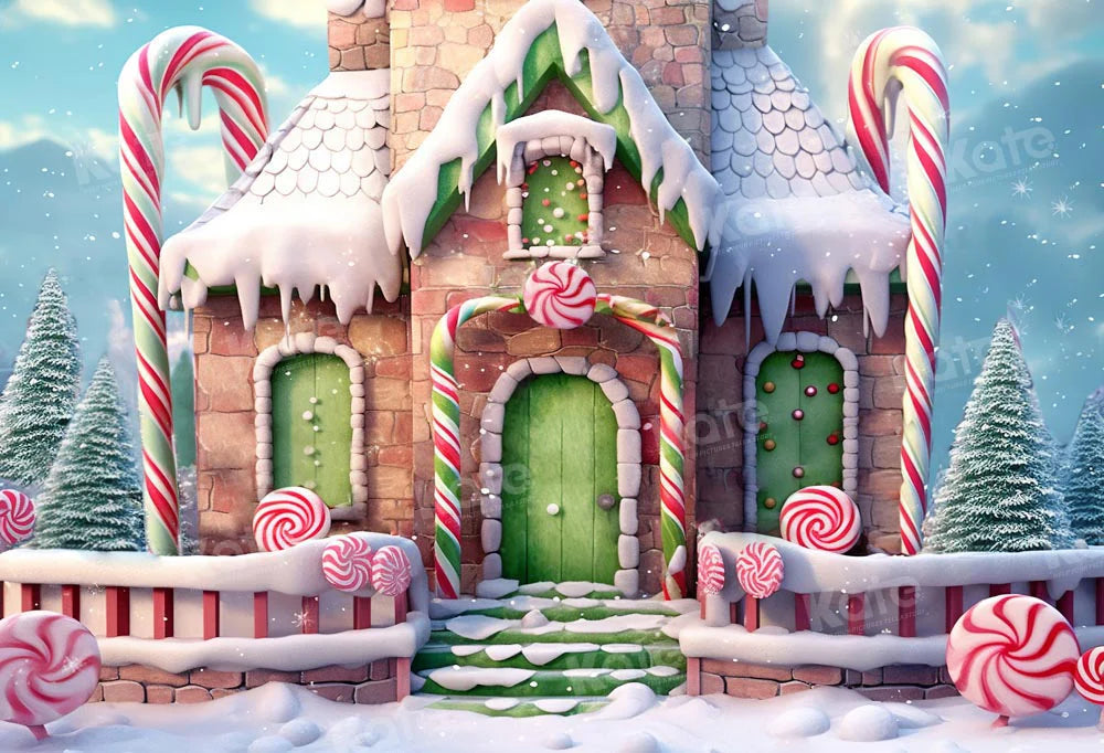 Kate Weihnachten Winter Süßigkeiten Haus Hintergrund von Emetselch