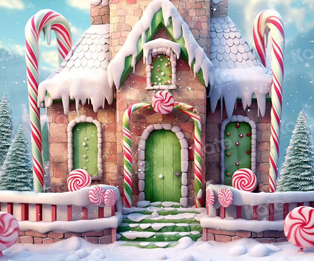 Kate Weihnachten Winter Süßigkeiten Haus Hintergrund von Emetselch
