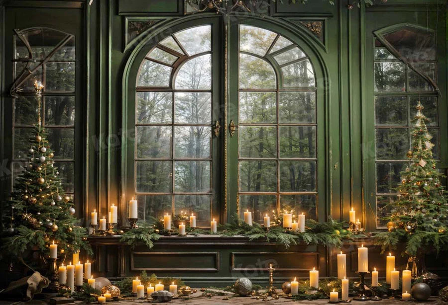 Kate Weihnachten Grün Fenster Kerze Hintergrund von Emetselch - Kate Backdrop.de