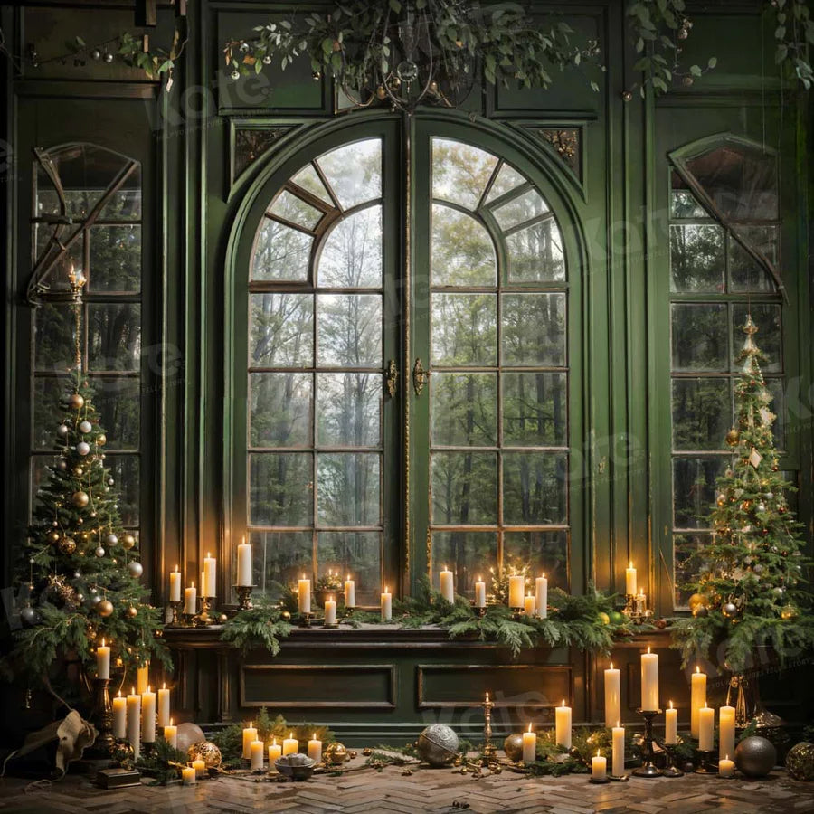 Kate Weihnachten Grün Fenster Kerze Hintergrund von Emetselch - Kate Backdrop.de