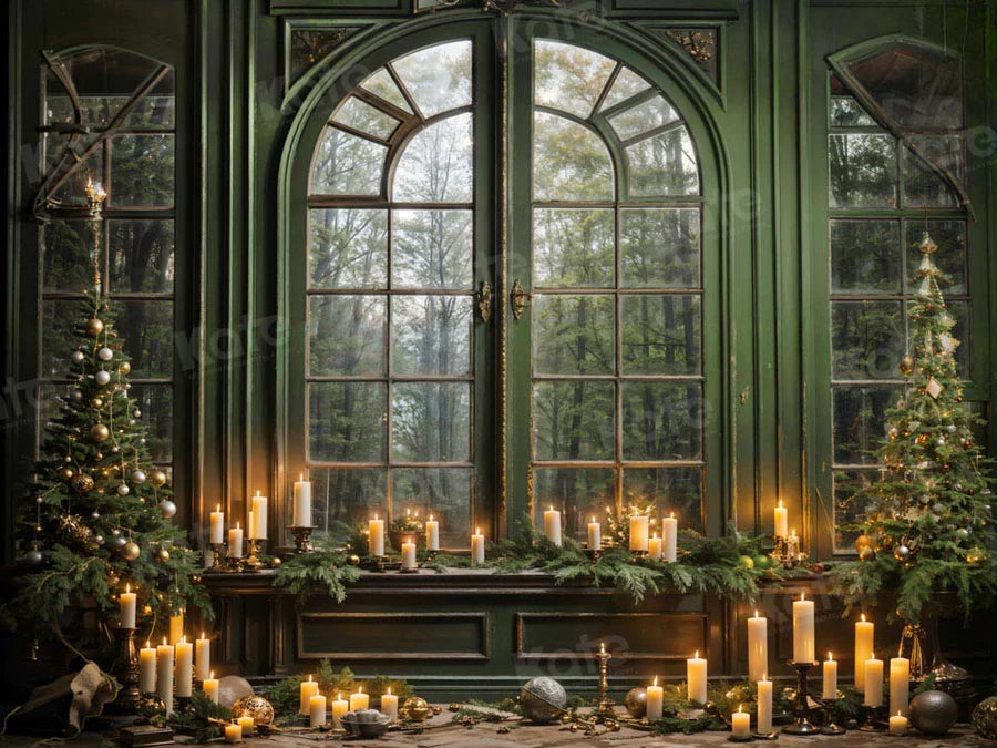 Kate Weihnachten Grün Fenster Kerze Hintergrund von Emetselch - Kate Backdrop.de