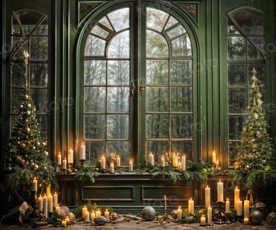 Kate Weihnachten Grün Fenster Kerze Hintergrund von Emetselch - Kate Backdrop.de
