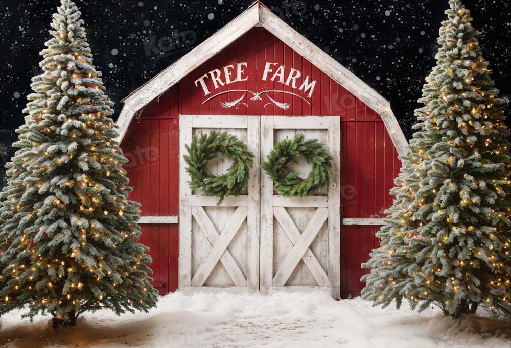 Kate Winter Weihnachten Bauernhof Rote Scheune Hintergrund von Chain Photography