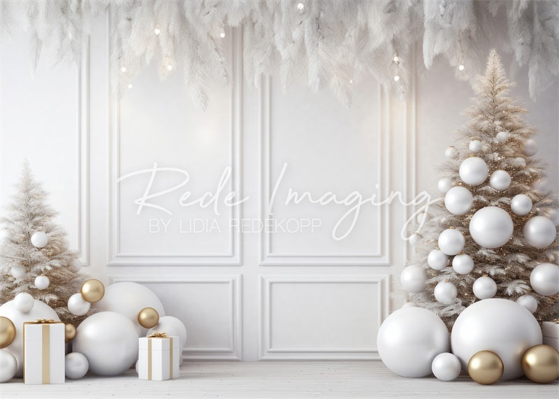 Kate Weihnachten Weiße Wand Federn & Gold Hintergrund Von Lidia Redekopp - Kate Backdrop.de