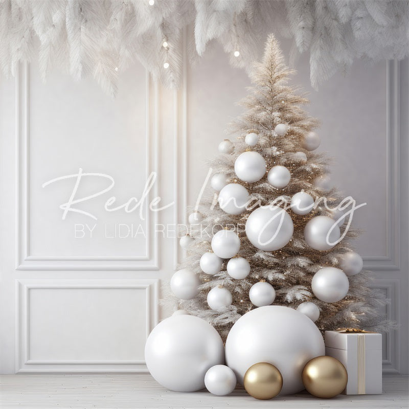 Kate Weihnachten Weiße Wand Federn & Gold Fleece Hintergrund Entworfen von Lidia Redekopp