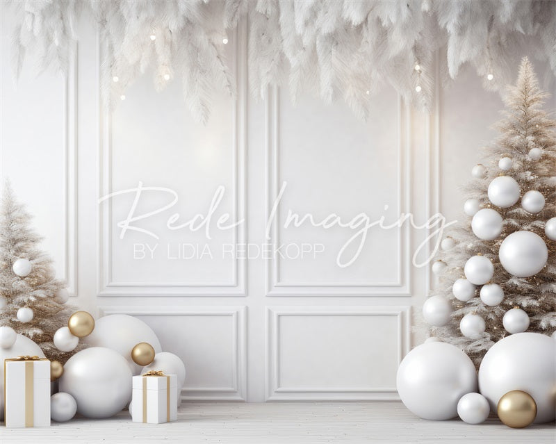 Kate Weihnachten Weiße Wand Federn & Gold Fleece Hintergrund Entworfen von Lidia Redekopp - Kate Backdrop.de
