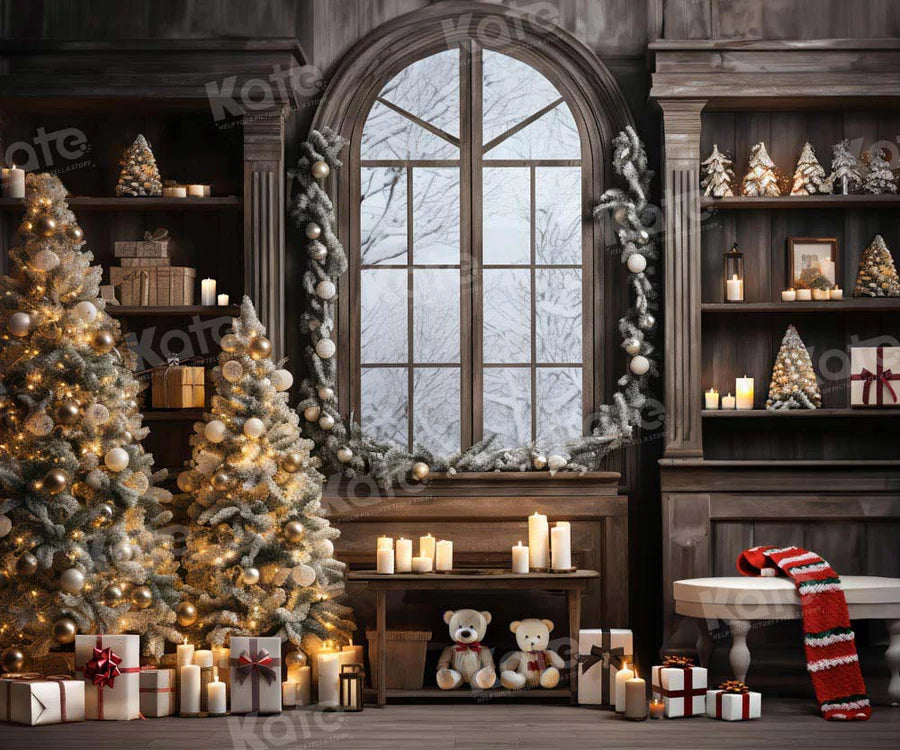 Kate Weihnachten Fenster Baum Teddybär Hintergrund von Emetselch - Kate Backdrop.de