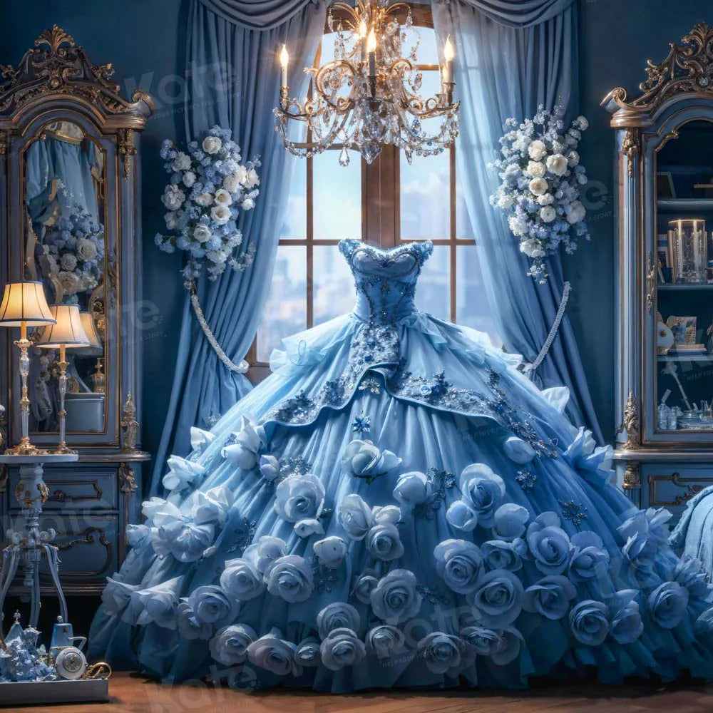 Kate Blaues Kleid Schlafzimmer Hintergrund Blume von GQ - Kate Backdrop.de