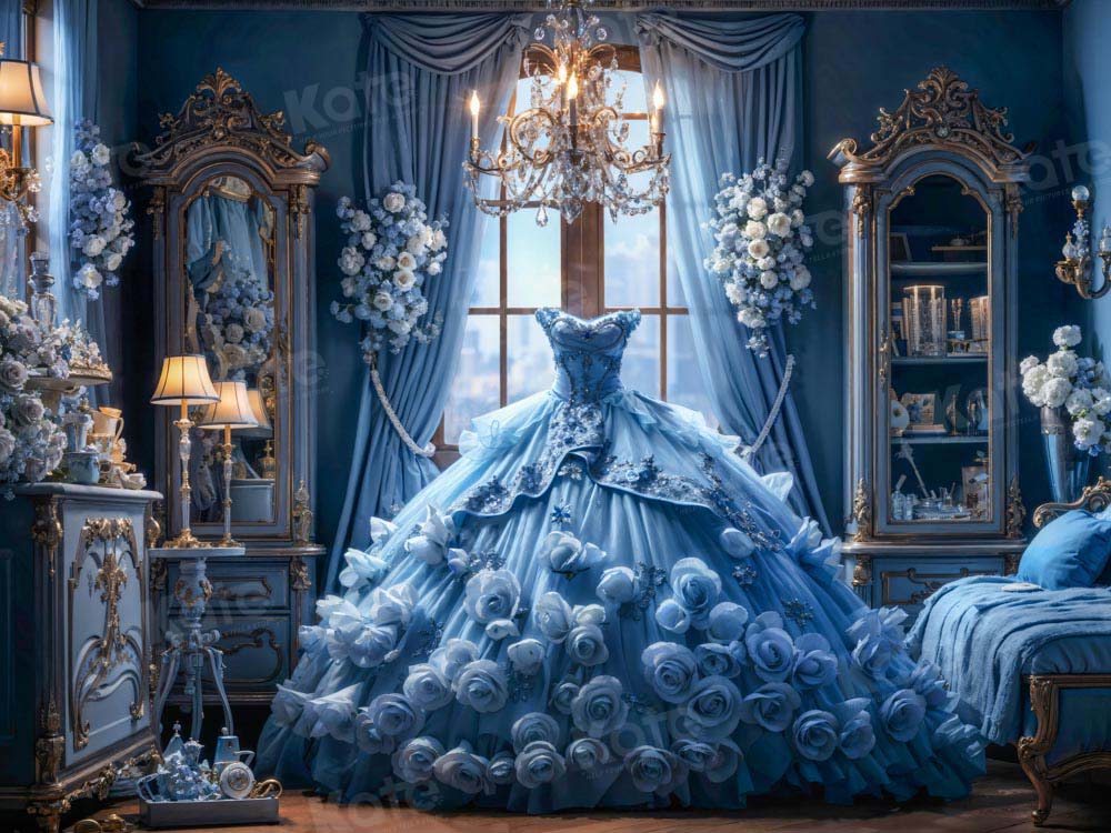 Kate Blaues Kleid Schlafzimmer Hintergrund Blume von GQ - Kate Backdrop.de