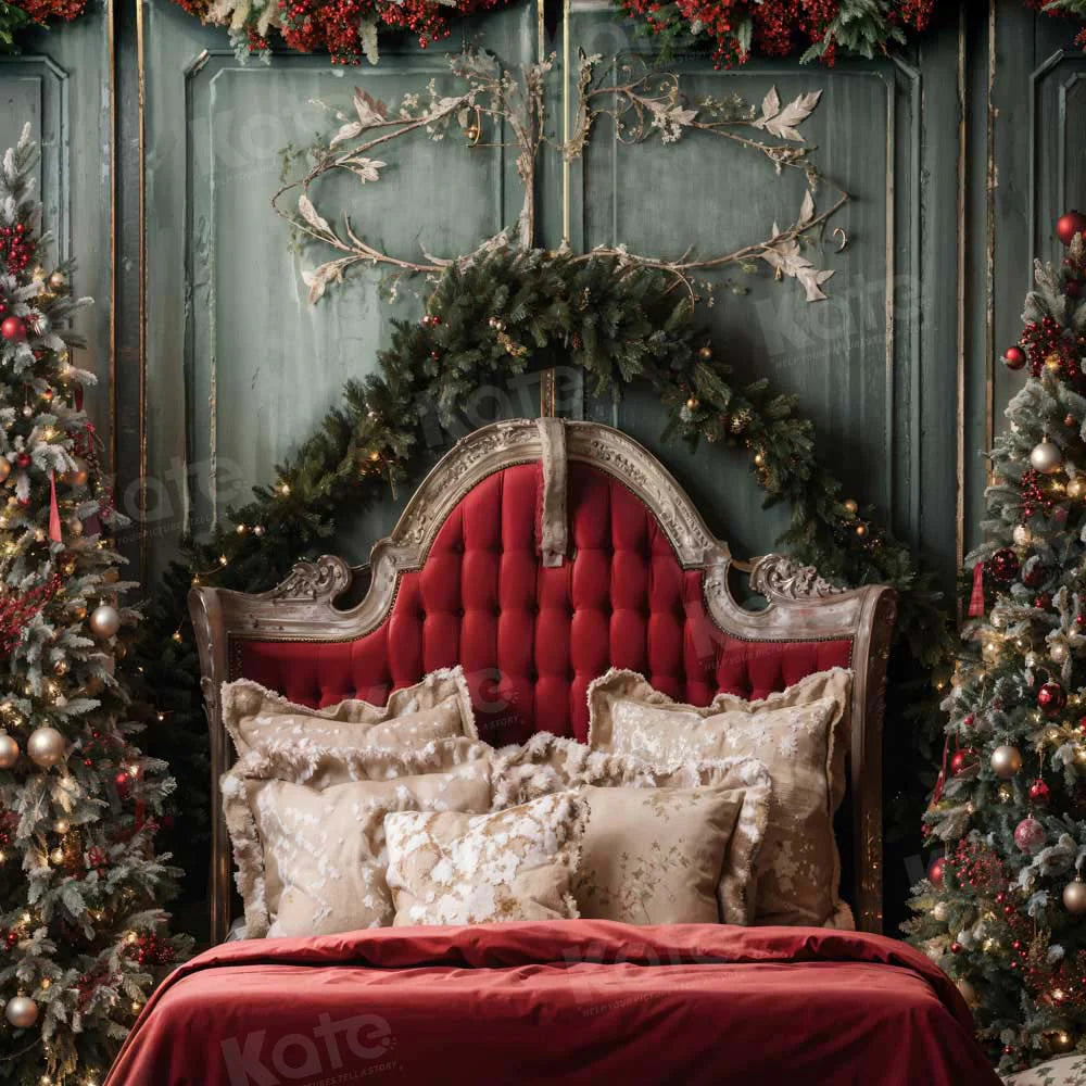 Kate Weihnachten Rotes Kopfteil Grüne Wand Baum Hintergrund von Emetselch - Kate Backdrop.de