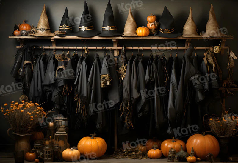 Kate Halloween Wizard Black Robe Closet Hintergrund für Fotografie