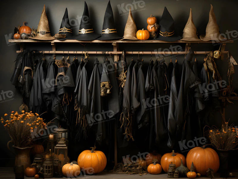 Kate Halloween Wizard Black Robe Closet Hintergrund für Fotografie - Kate Backdrop.de