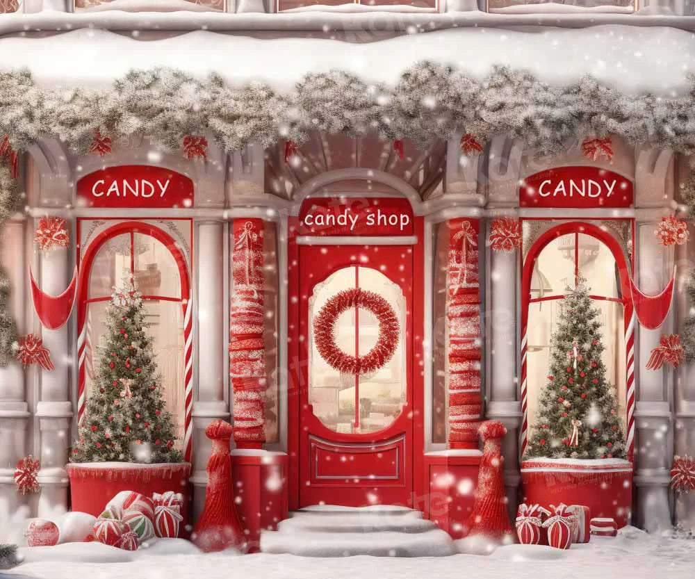 Kate Weihnachten Rot Süßigkeiten Shop Hintergrund von Chain Photography