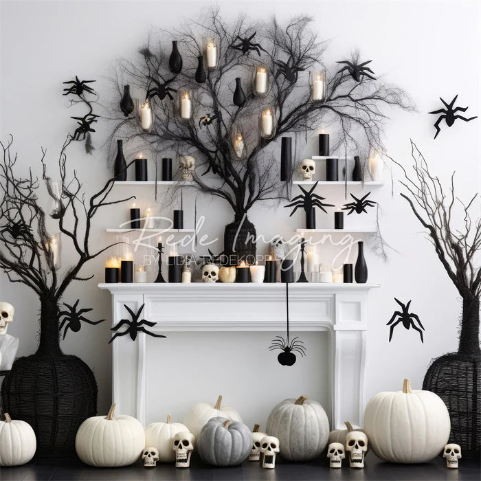 Kate Schwarz-Weiß-Halloween-Kamin-Hintergrund Von Lidia Redekopp - Kate Backdrop.de