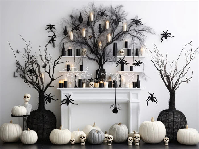 Kate Schwarz-Weiß-Halloween-Kamin-Hintergrund Von Lidia Redekopp