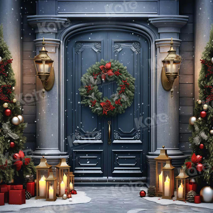 Kate Weihnachten Scheune Tür Baum im Schnee Hintergrund von Emetselch
