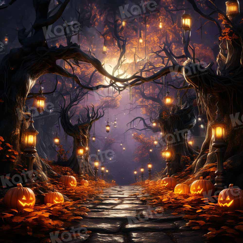 Kate Halloween Kürbis Wald Licht Hintergrund von Emetselch
