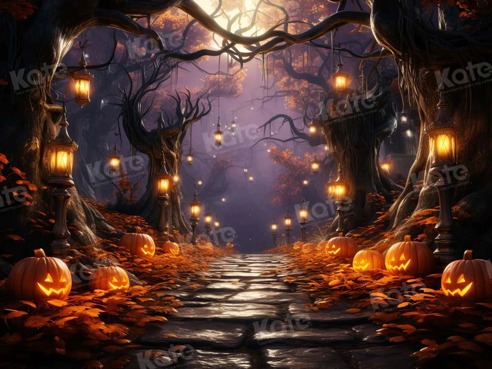 Kate Halloween Kürbis Wald Licht Hintergrund von Emetselch