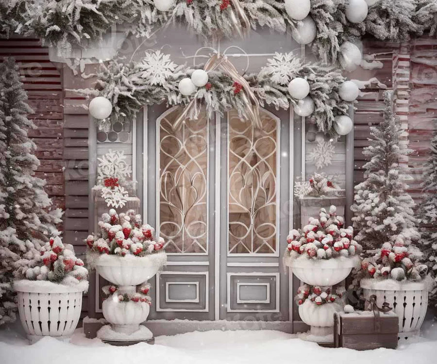 Kate Winter Weihnachten Haus Tür mit rotem Hintergrund von Emetselch