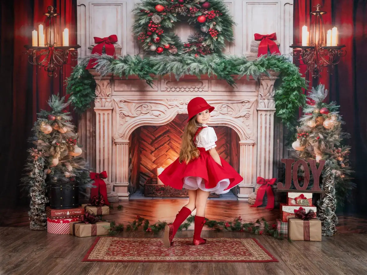 Kate Weihnachtsbaum Kamin Rot Fleece Hintergrund Entworfen von Emetselch - Kate Backdrop.de