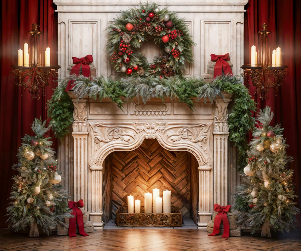 Kate Weihnachtsbaum Kamin Rot Fleece Hintergrund Entworfen von Emetselch - Kate Backdrop.de