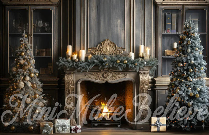 Kate Weihnachten Winter Kamin Blau Marine Hintergrund von Mini MakeBelieve - Kate Backdrop.de