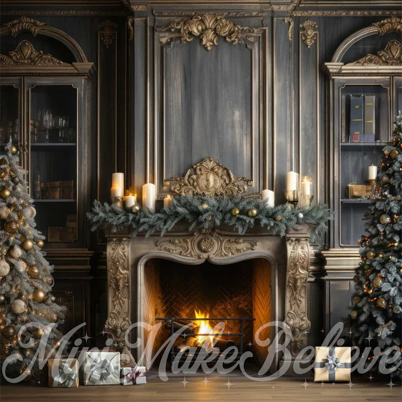 Kate Weihnachten Winter Kamin Blau Marine Hintergrund von Mini MakeBelieve - Kate Backdrop.de