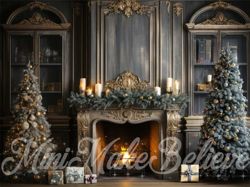 Kate Weihnachten Winter Kamin Blau Marine Hintergrund von Mini MakeBelieve - Kate Backdrop.de