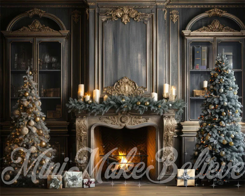 Kate Weihnachten Winter Kamin Blau Marine Hintergrund von Mini MakeBelieve - Kate Backdrop.de