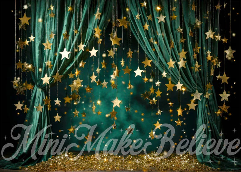 Kate Weihnachten Winter Grüner Vorhang mit Sternen Hintergrund von Mini MakeBelieve