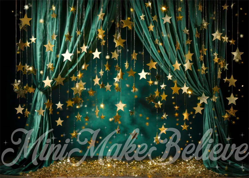 Super Sale-A Kate Weihnachten Winter Grüner Vorhang mit Sternen Hintergrund von Mini MakeBelieve
