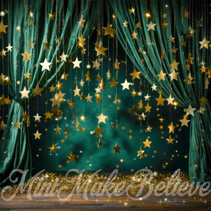Kate Weihnachten Winter Grüner Vorhang mit Sternen Hintergrund von Mini MakeBelieve