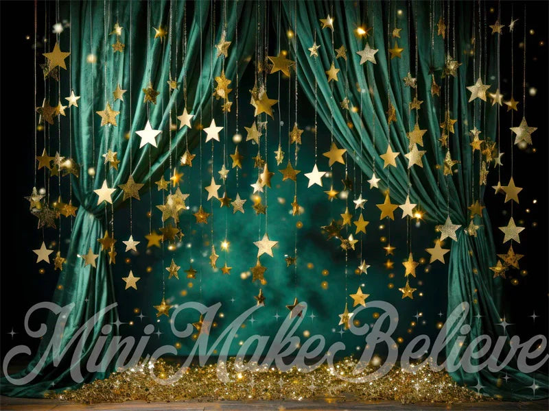 Super Sale-A Kate Weihnachten Winter Grüner Vorhang mit Sternen Hintergrund von Mini MakeBelieve