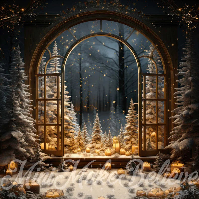 Kate Winter-Weihnachtsbaum-Fenster-Schnee-Nacht- Hintergrund von Mini MakeBelieve
