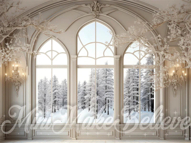 Kate Winter Weihnachten weiß gefrostet Luxus Zimmer Fenster Hintergrund von Mini MakeBelieve