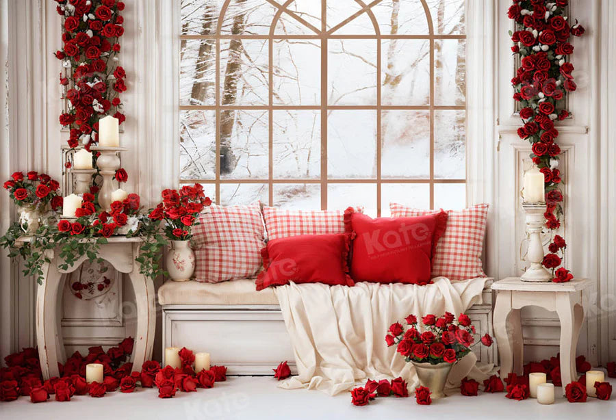 Kate Valentinstag Weißes Sofa Fenster Rose Hintergrund für Fotografie - Kate Backdrop.de
