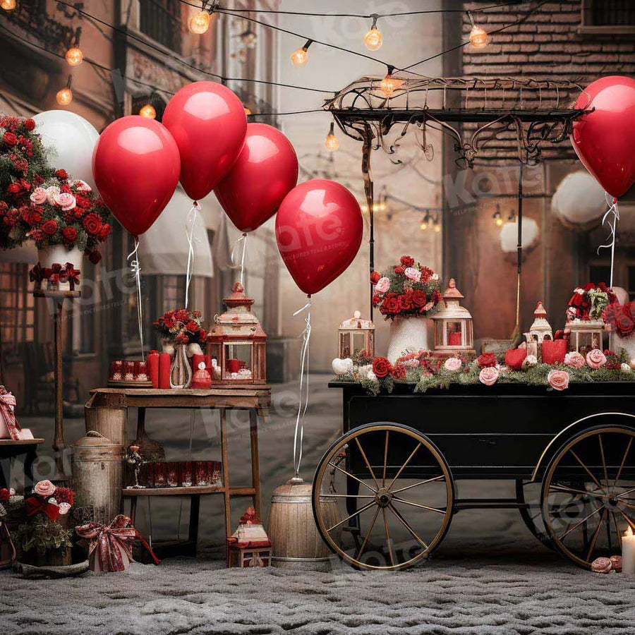 Kate Valentinstag Retro Straße Ballonwagen Hintergrund von Emetselch - Kate Backdrop.de