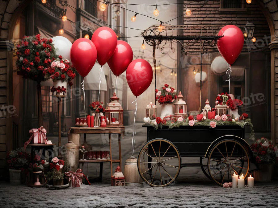 Kate Valentinstag Retro Straße Ballonwagen Hintergrund von Emetselch - Kate Backdrop.de