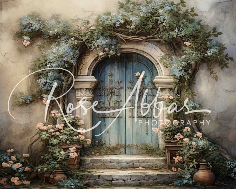Kate Schöner Frühling Alte Tür mit Blumen Hintergrund von Rose Abbas - Kate Backdrop.de