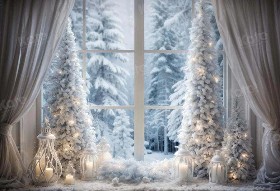 Kate Winter Weihnachtsbaum Fenster Licht Hintergrund von Emetselch