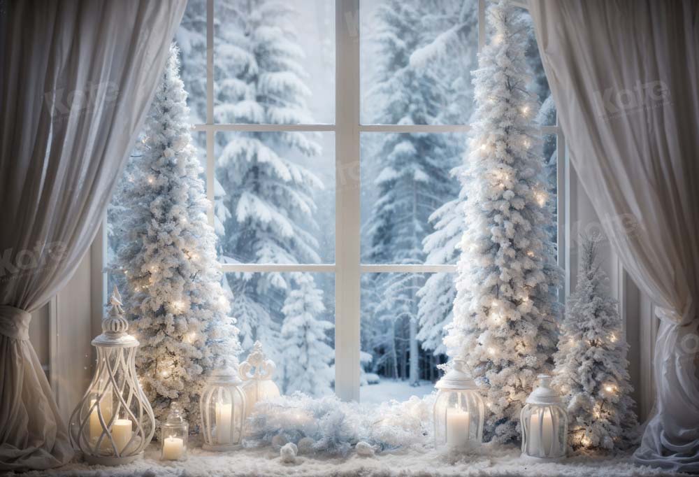 Kate Winter Weihnachtsbaum Fensterlicht Fleece Hintergrund Entworfen von Emetselch