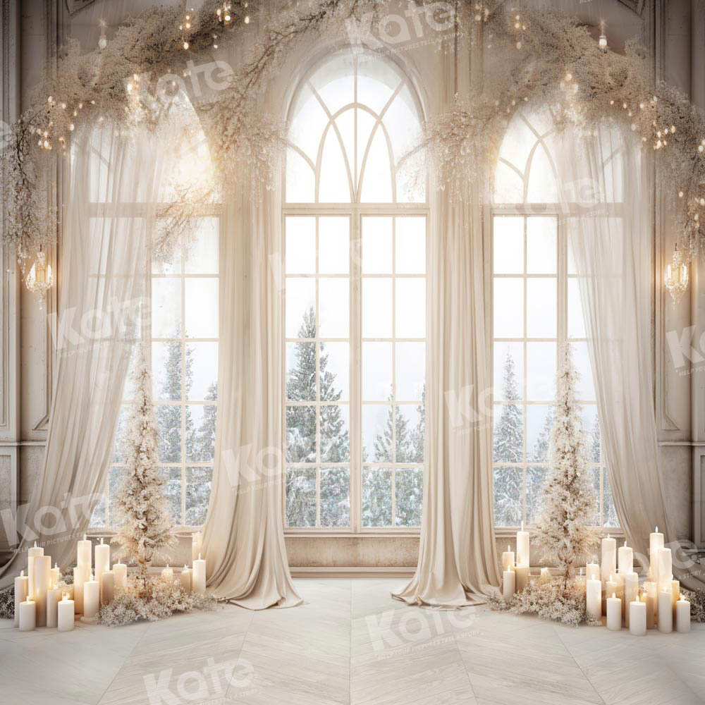 Kate Weihnachten Weiß Goldenes Fenster Fleece Hintergrund Entworfen von Chain Photography - Kate Backdrop.de