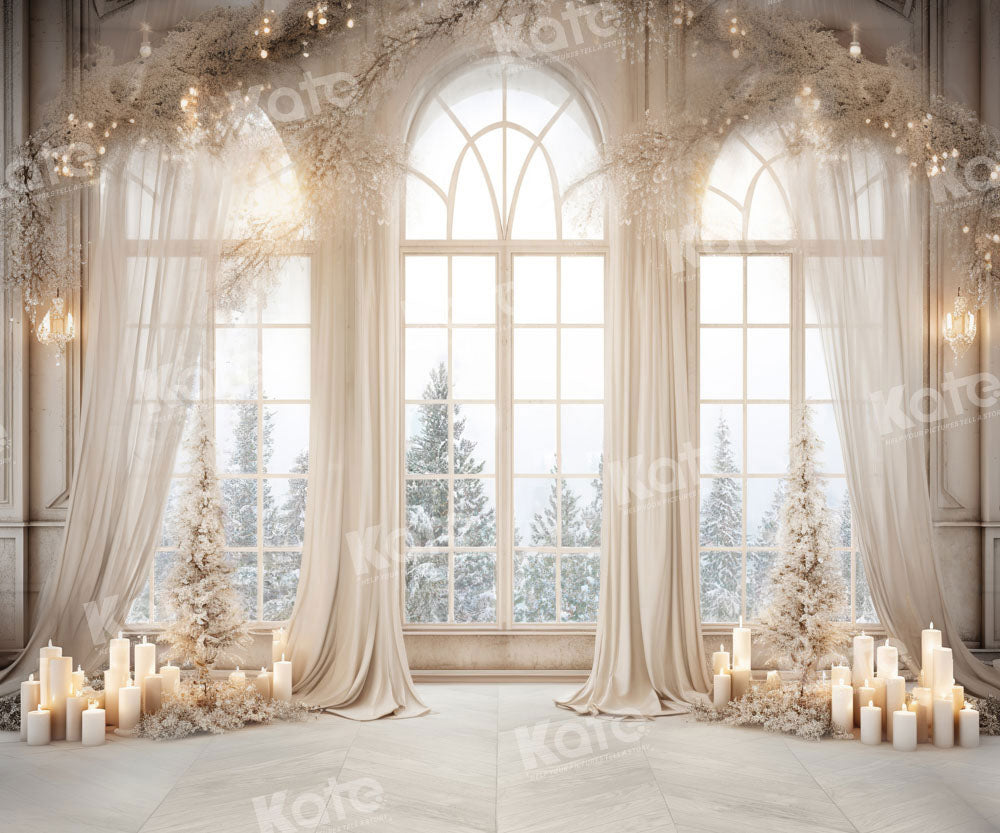 Kate Weihnachten Weiß Goldenes Fenster Fleece Hintergrund Entworfen von Chain Photography - Kate Backdrop.de