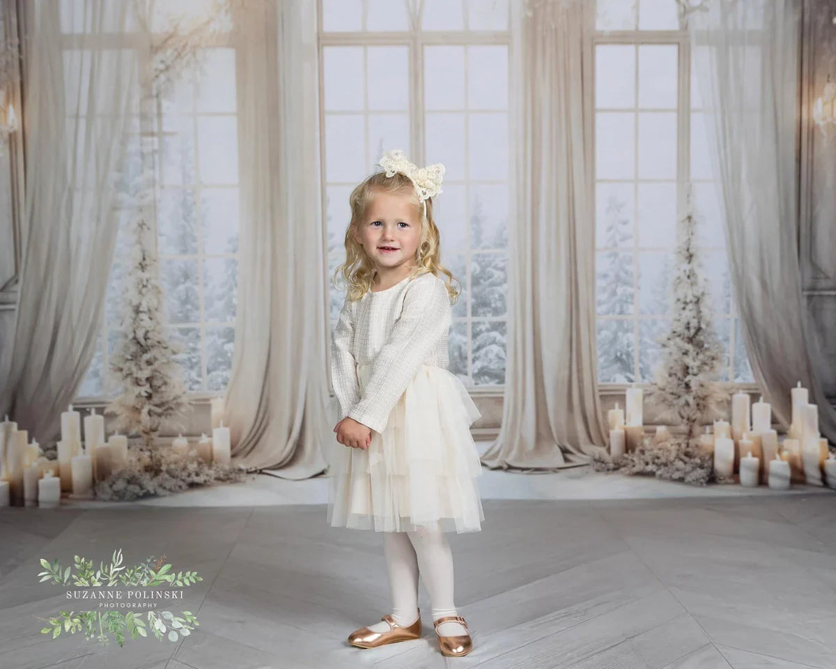 Kate Weihnachten Weiß Goldenes Fenster Fleece Hintergrund Entworfen von Chain Photography - Kate Backdrop.de