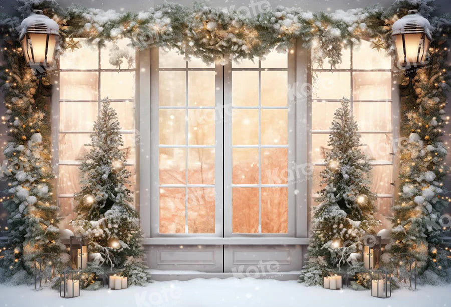 Kate Weihnachten Outdoor Weiß Fenster Schnee Hintergrund von Chain Photography