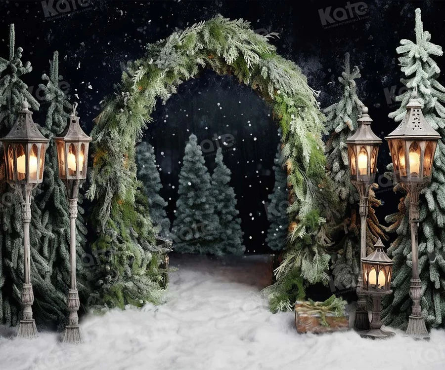 Kate Weihnachten im Freien Bogen Baum Nacht Hintergrund für Fotografie
