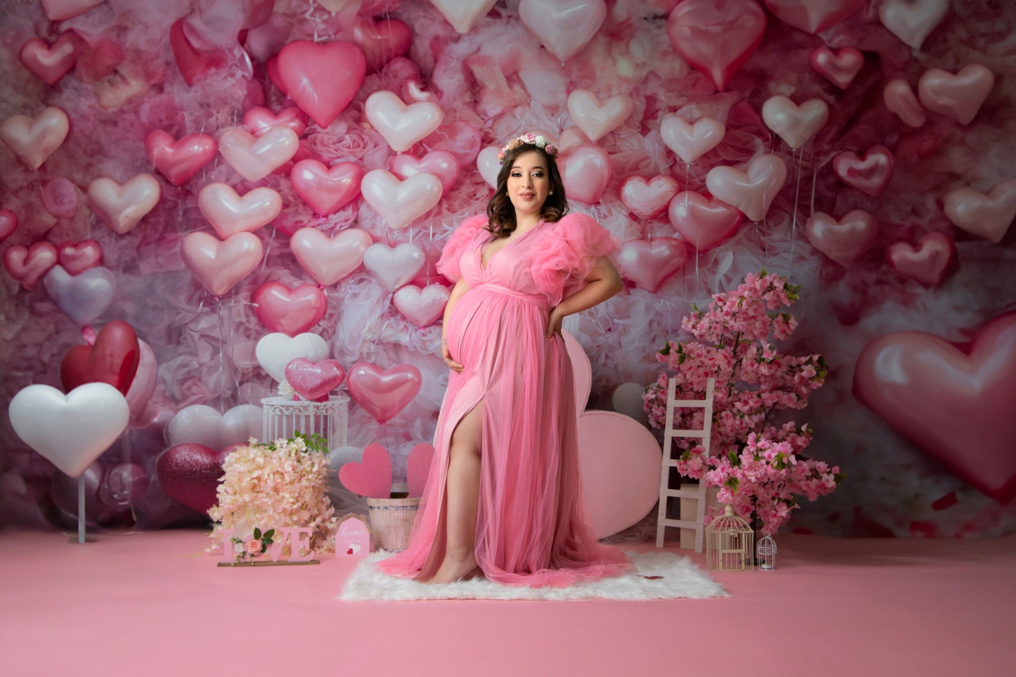 Kate Valentinstag Rosa Liebe Herz Ballon Romantische Raum Hintergrund von Emetselch - Kate Backdrop.de