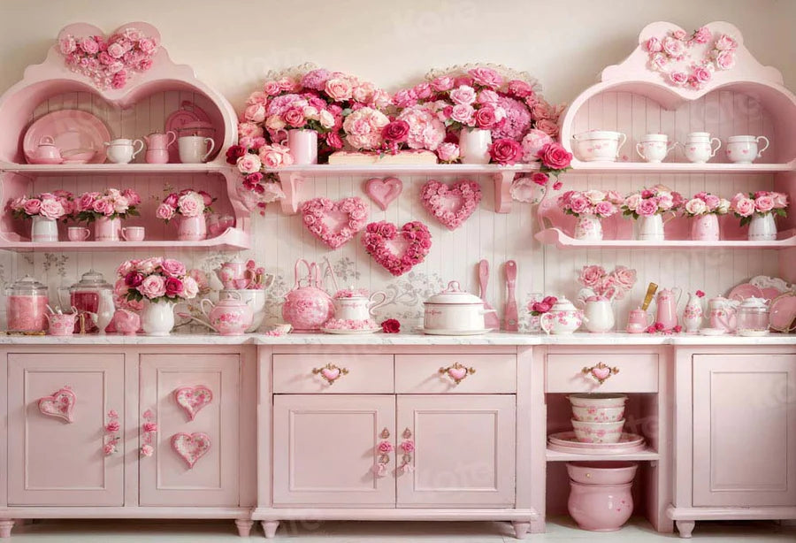 Kate Valentinstag Rosa Rose Floral Küche Hintergrund von Emetselch