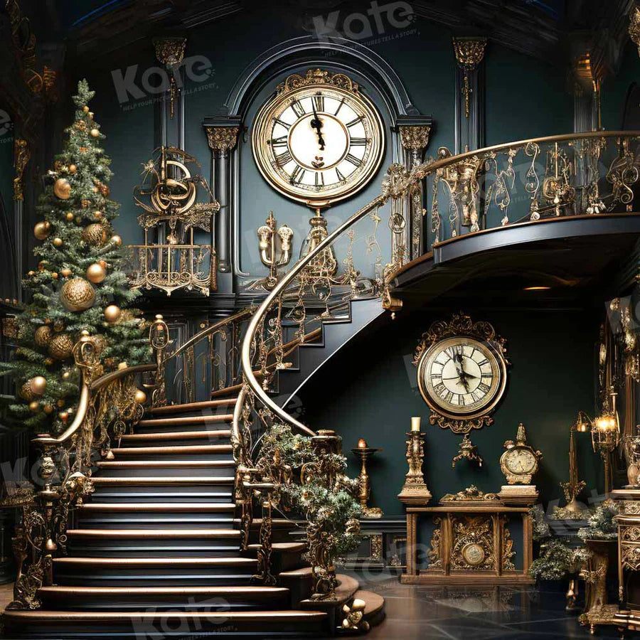Kate Weihnachten Treppe Uhr Hintergrund von Chain Photography - Kate Backdrop.de