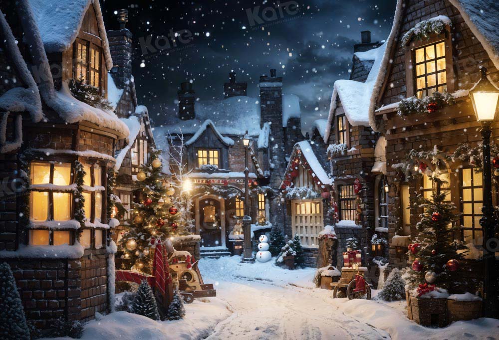 Kate Weihnachten verschneite Straße in der Nacht Hintergrund von Emetselch - Kate Backdrop.de
